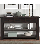 Casainc 48" Solid Pine Wood Top Console Table Cabinet with 3 Storage Drawers and 2 Shelves