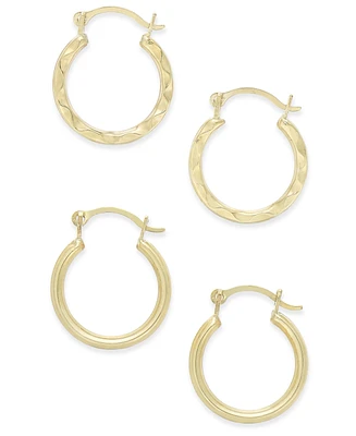 Duo Set of Small Round Hoop Earrings in 10k Gold