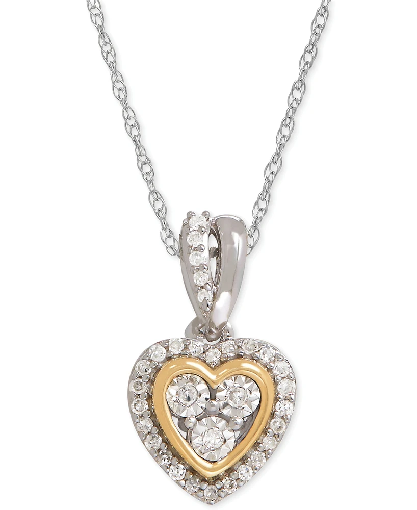 Diamond Mini-Heart Pendant Necklace (1/10 ct. t.w.) in Sterling Silver and 14k Gold