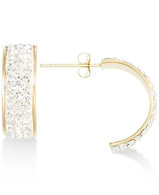 Pave Crystal Wide Half-Hoop Earrings in 10k Gold