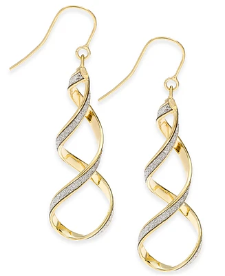 Italian Gold Glitter Twist Drop Earrings in 14k Gold