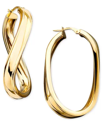 Italian Gold Twisted Oval Hoop Earrings in 14k Gold