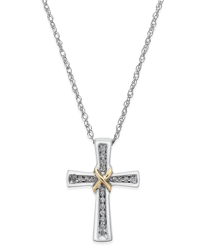 Diamond Cross Pendant Necklace (1/10 ct. t.w.) in Sterling Silver and 14k Gold-Plate