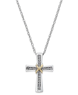 Diamond Cross Pendant Necklace (1/10 ct. t.w.) in Sterling Silver and 14k Gold-Plate