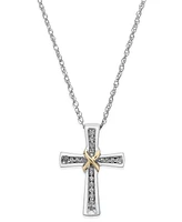 Diamond Cross Pendant Necklace (1/10 ct. t.w.) in Sterling Silver and 14k Gold-Plate