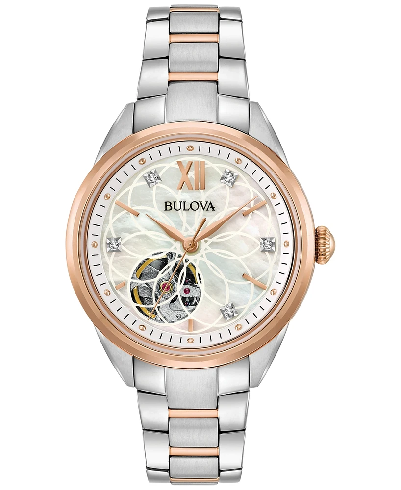 Bulova Women's Automatic Diamond Accent Two-Tone Stainless Steel Bracelet Watch 34mm 98P170