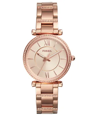 Fossil Women's Carlie Rose Gold-Tone Stainless Steel Bracelet Watch 35mm