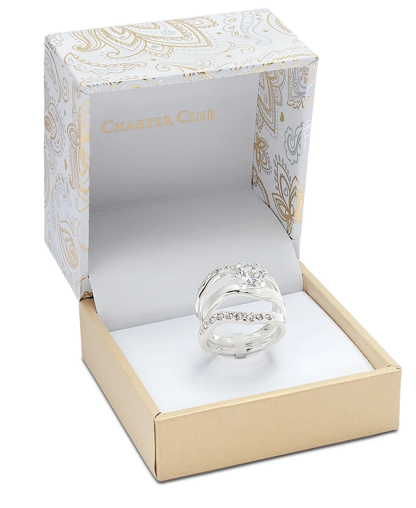 Charter Club Fine Silver Plate Crystal Wavy Ring, Created for Macy's