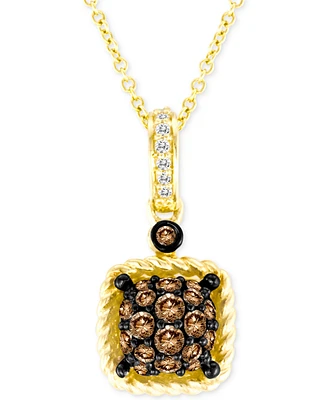 Le Vian Chocolatier Chocolate & Vanilla Diamond Square Cluster 18" Pendant Necklace (3/8 ct. t.w.) in 14k Gold