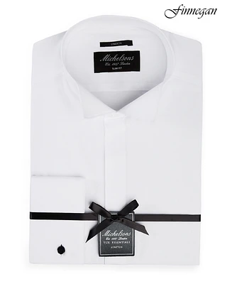 Michelsons of London Men's Slim-Fit Stretch Solid Wing Collar French Cuff Tuxedo Shirt