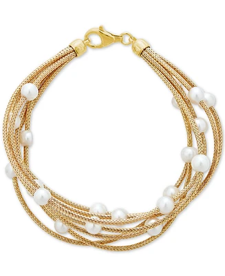 Cultured Freshwater Pearl (5-1/2mm) Multi-Row Bracelet in 14k Gold-Plated Sterling Silver