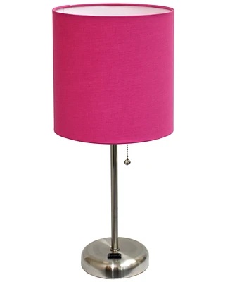 Lime Lights Stick Lamp with Charging Outlet and Fabric Shade