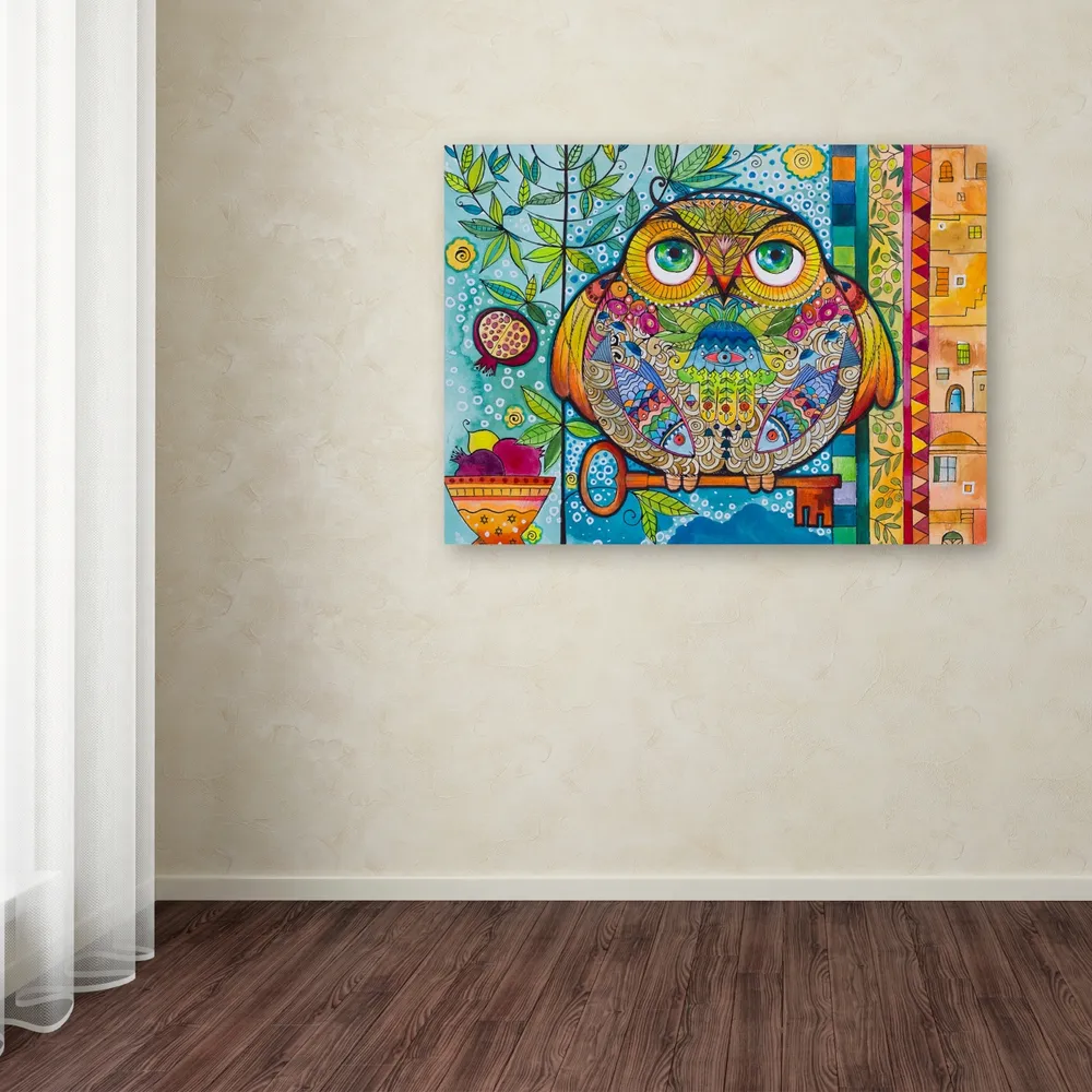 Oxana Ziaka 'Judaica Folk Owl' Canvas Art - 19" x 14" x 2"