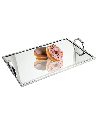 Classic Touch Large Rectangular Mirrored Tray with Chrome Edging and Handles