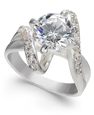Charter Club Crystal Stone Bypass Ring Fine Silver Plate, Created for Macy's