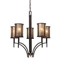 Barringer 5-Light Chandelier in Aged Bronze and Tan Mica Shades