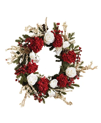 Nearly Natural 24" Hydrangea w/ White Roses Wreath