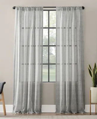 Textured Slub Stripe Anti-Dust Linen Blend Sheer Curtain Panel