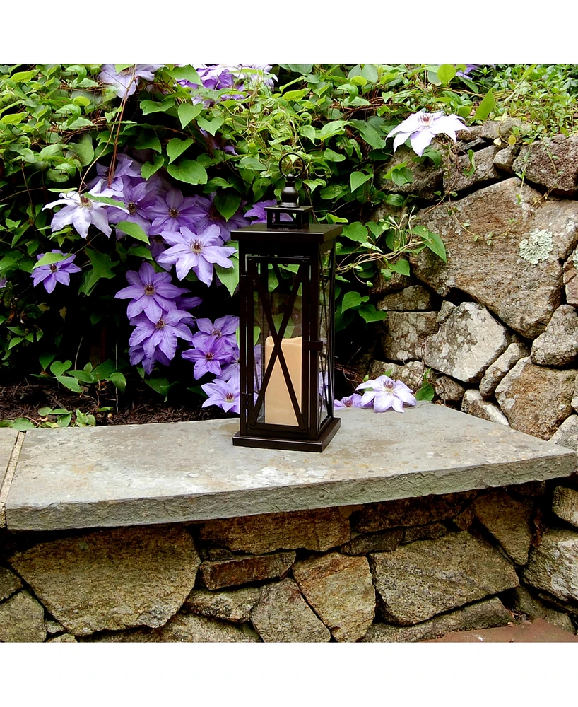Lumabase Warm Black Criss Cross Metal Lantern with Led Candle