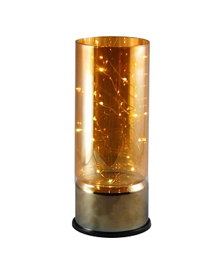 Lumabase Amber Glass Lantern with Mini String Lights