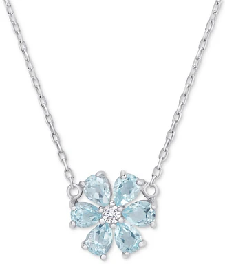 Blue Topaz (1-1/5 ct. t.w.) & White Topaz Accent Flower 18" Pendant Necklace in Sterling Silver