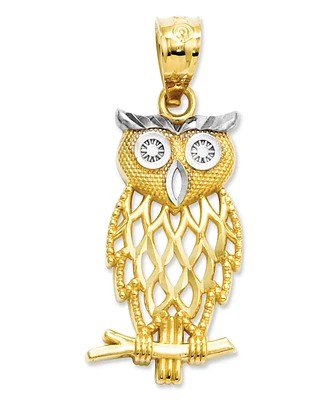14k Gold and Sterling Silver Charm, Owl Charm