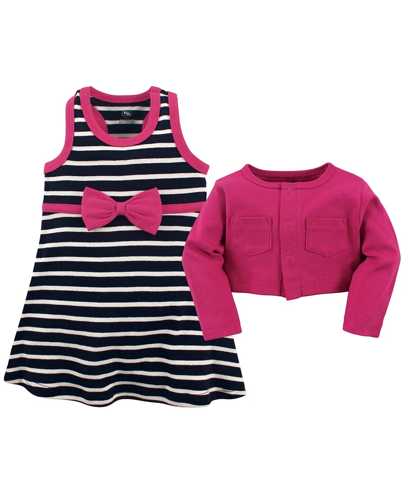 Hudson Baby Girls Cotton Dress and Cardigan 2pc Set