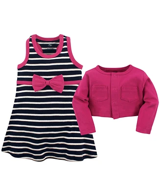 Hudson Baby Girls Cotton Dress and Cardigan 2pc Set