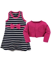 Hudson Baby Girls Cotton Dress and Cardigan 2pc Set