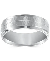 Men's Hammered and Brush Finish Wedding Band 14k White Gold