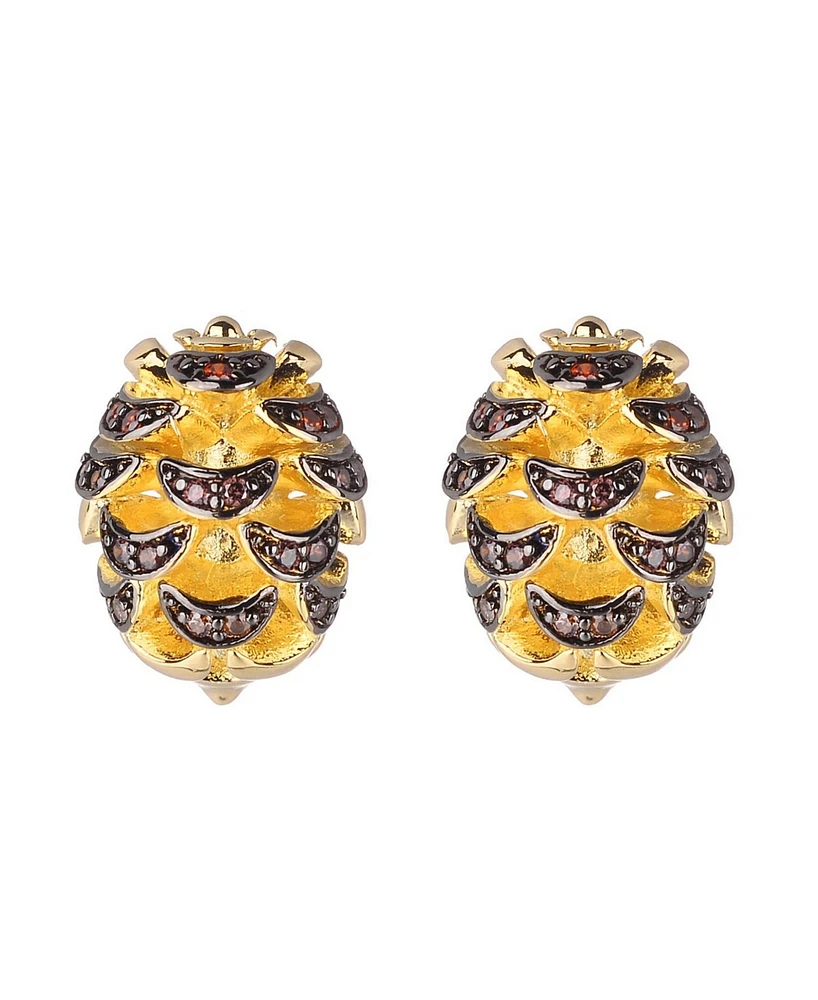 Noir Acorn Stud Earring With Cubic Zirconia Stones