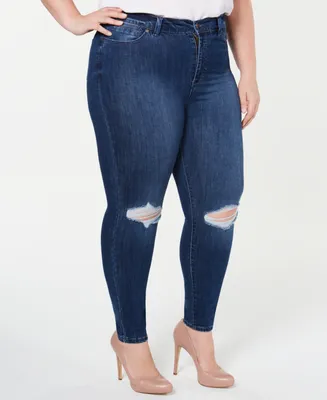 Celebrity Pink Trendy Plus High-Rise Distressed Skinny Ankle Jeans