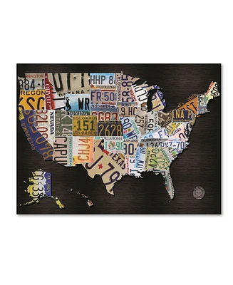 Masters Fine Art 'Usa License Plat Map on Black Wood' Canvas Art - 24" x 32"