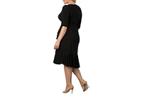Kiyonna Women's Plus Whimsy Ruffled Midi Wrap Dress