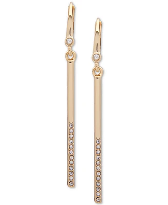 Dkny Gold-Tone Half-Pave Bar Linear Drop Earrings