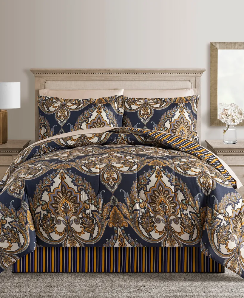 Fairfield Square Collection Odyssey Scroll/Stripe Reversible 8 Pc. Comforter Sets, Exclusively at Macy's