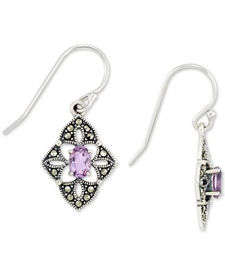Amethyst (1/2 ct. t.w.) & Marcasite Flower Drop Earrings in Sterling Silver