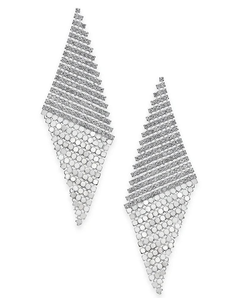 I.n.c. International Concepts Silver-Tone Pave Triangular Mesh Statement Earrings, Created for Macy's