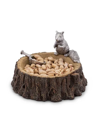 Arthur Court Designs Aluminum Standing Squirrel on Log Nut Bowl