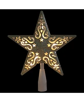 Northlight 8.5" Gold Glitter Star Cut-Out Design Christmas Tree Topper - Clear Lights