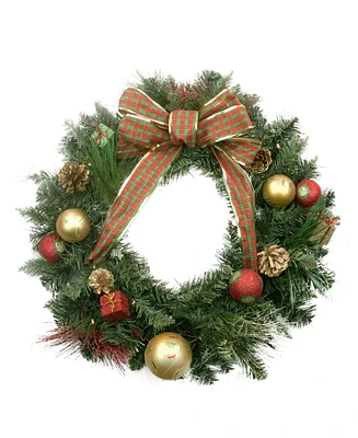 Northlight 24" Pre-Lit Decorated Pine Cone Balls and Gifts Artificial Christmas Wreath - Warm Clear Led Lights