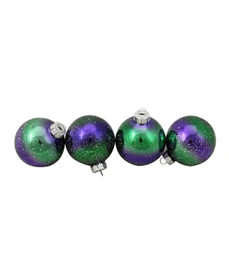 Northlight 4ct Purple and Green Speckled Glass Ball Christmas Ornaments 3.25"