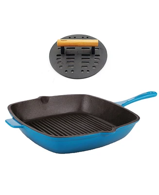 BergHOFF Neo 2pc Cast Iron 11" Grill Pan with Slotted Steak Press