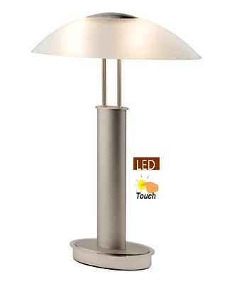Artiva Usa 2 Tone Satin Nickel Led Touch Table Lamp with Oval Canoe and Frosted Glass Shade