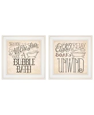 Trendy Decor 4U Soak Unwind 2-Piece Vignette by Deb Strain, White Frame, 15" x 15"