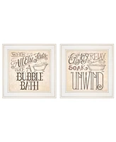 Trendy Decor 4U Soak Unwind 2-Piece Vignette by Deb Strain, White Frame, 15" x 15"