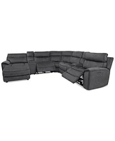Closeout! Hutchenson 7-Pc. Fabric Chaise Sectional with 2 Power Recliners and 2USB Consoles