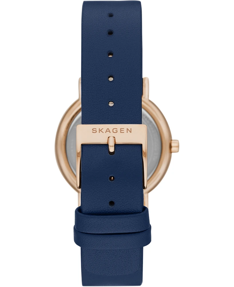 Skagen Women's Signatur Navy Leather Strap Watch 30mm