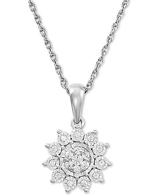Diamond Flower 18" Pendant Necklace (1/4 ct. t.w.) in Sterling Silver