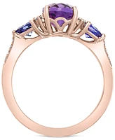 Effy Amethyst (1-5/8 ct. t.w.), Tanzanite (3/4 ct. t.w.) & Diamond (1/10 ct. t.w.) Ring in 14k Rose Gold